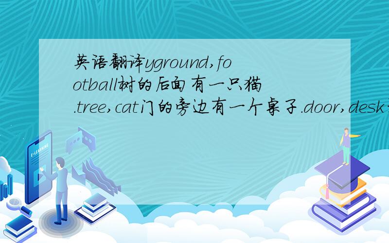 英语翻译yground,football树的后面有一只猫.tree,cat门的旁边有一个桌子.door,desk书包里有