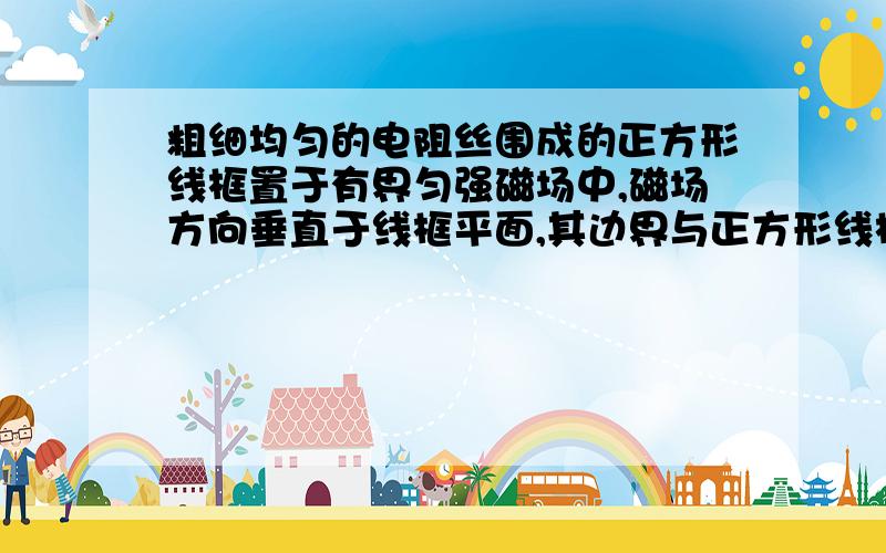 粗细均匀的电阻丝围成的正方形线框置于有界匀强磁场中,磁场方向垂直于线框平面,其边界与正方形线框的边平行．现使线框以同样大