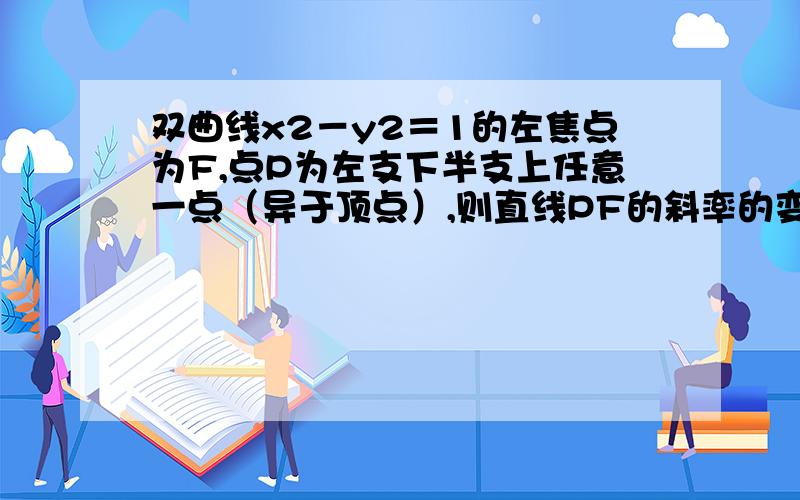 双曲线x2－y2＝1的左焦点为F,点P为左支下半支上任意一点（异于顶点）,则直线PF的斜率的变化范围是