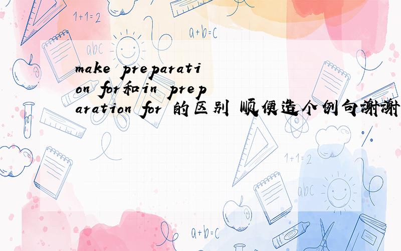 make preparation for和in preparation for 的区别 顺便造个例句谢谢