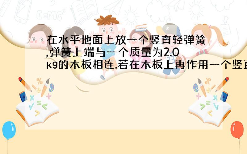 在水平地面上放一个竖直轻弹簧,弹簧上端与一个质量为2.0kg的木板相连.若在木板上再作用一个竖直向下的力F使木板缓慢向下