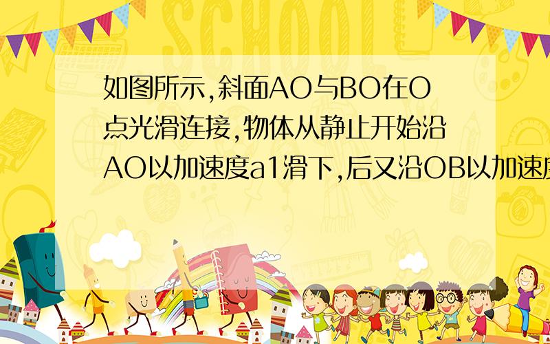 如图所示,斜面AO与BO在O点光滑连接,物体从静止开始沿AO以加速度a1滑下,后又沿OB以加速度a2向上运动,到B点停止