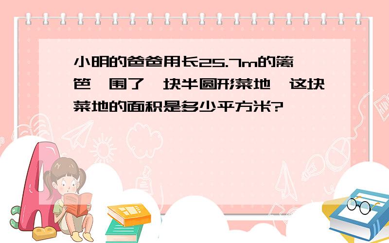 小明的爸爸用长25.7m的篱笆,围了一块半圆形菜地,这块菜地的面积是多少平方米?