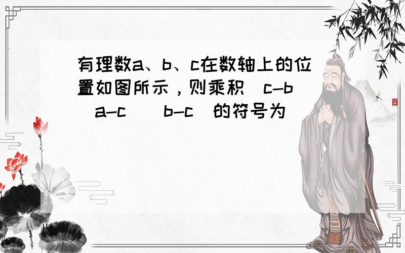 有理数a、b、c在数轴上的位置如图所示，则乘积（c-b）（a-c）（b-c）的符号为______．