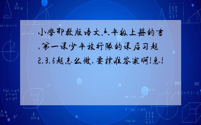 小学鄂教版语文六年级上册的书,第一课少年旅行队的课后习题2.3.5题怎么做,要标准答案啊!急!