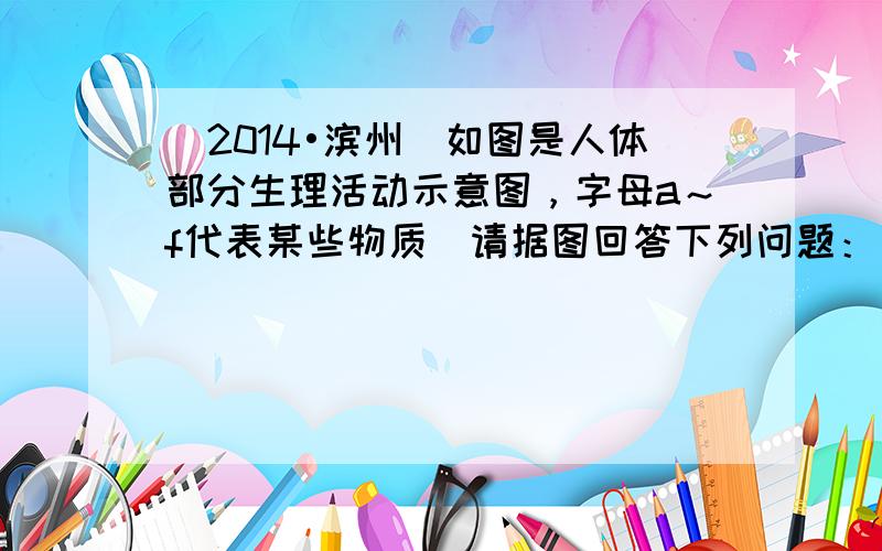 （2014•滨州）如图是人体部分生理活动示意图，字母a～f代表某些物质．请据图回答下列问题：