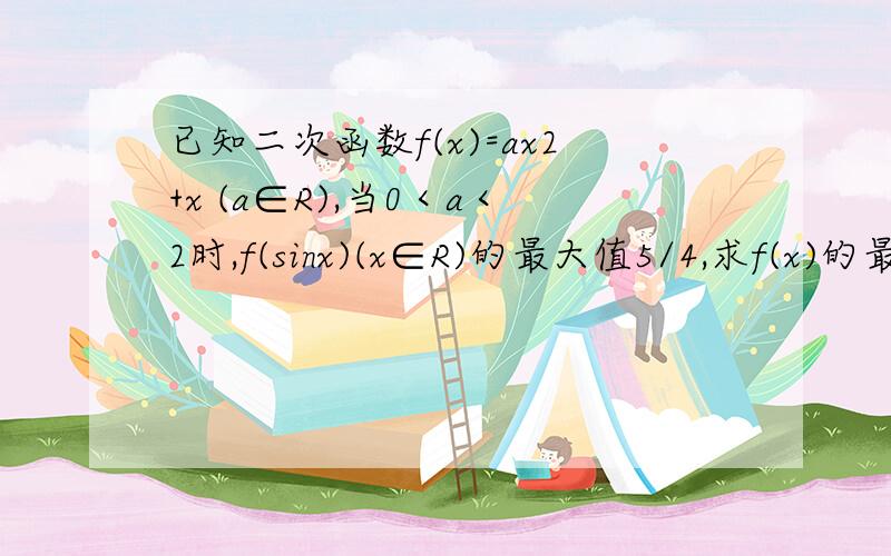 已知二次函数f(x)=ax2+x (a∈R),当0＜a＜2时,f(sinx)(x∈R)的最大值5/4,求f(x)的最小值