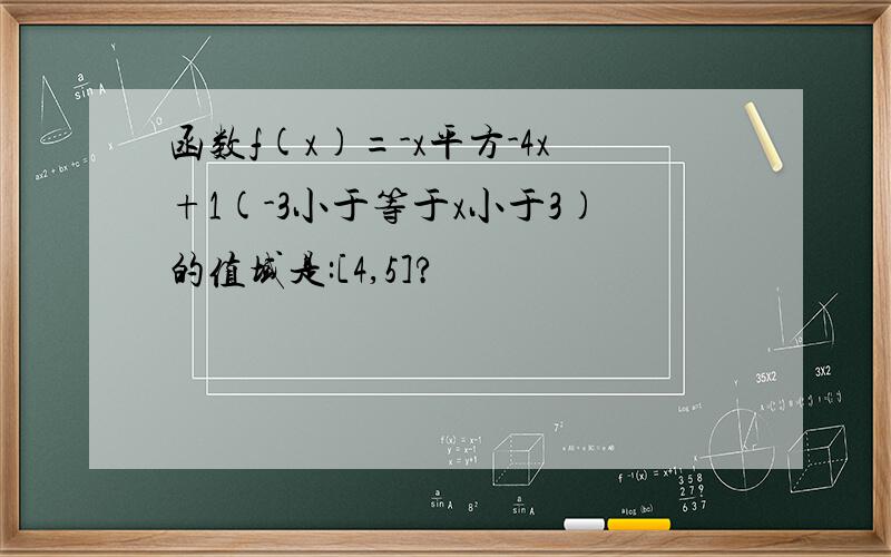 函数f(x)=-x平方-4x+1(-3小于等于x小于3)的值域是:[4,5]?