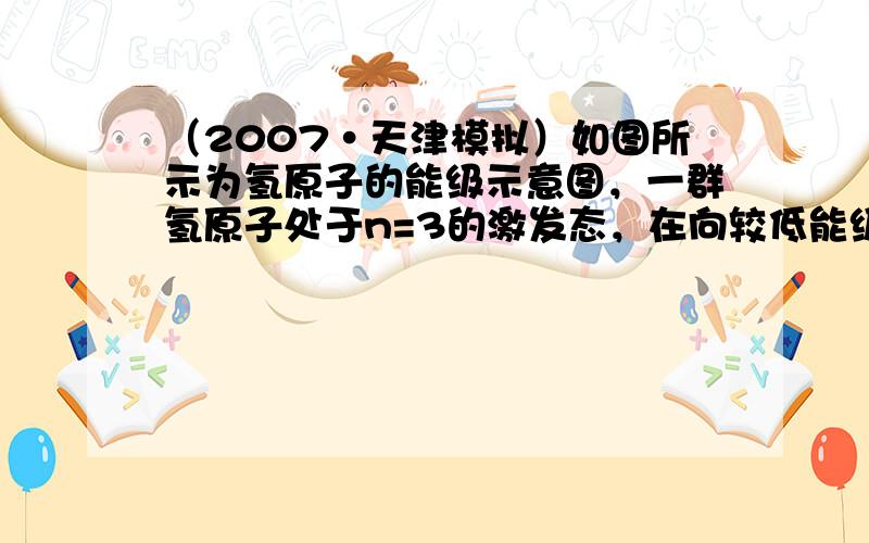 （2007•天津模拟）如图所示为氢原子的能级示意图，一群氢原子处于n=3的激发态，在向较低能级跃迁的过程中向外发出光子，