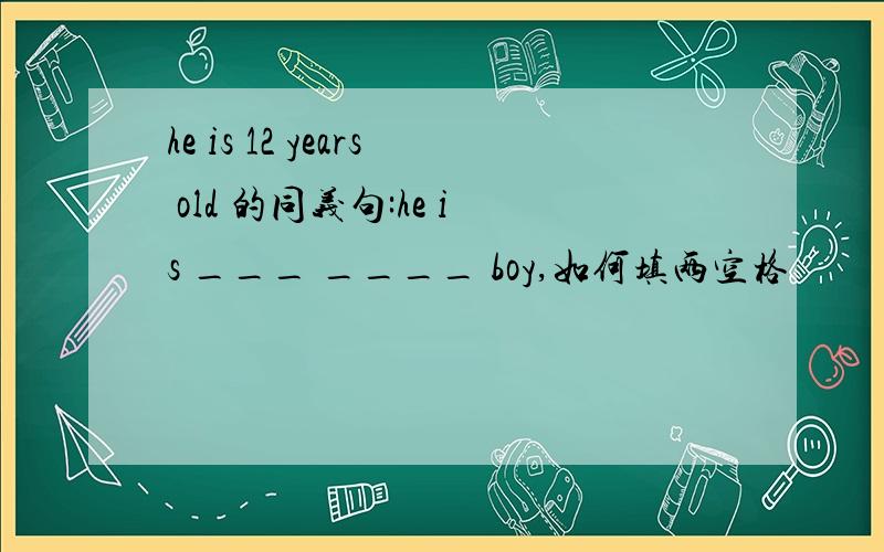 he is 12 years old 的同义句:he is ___ ____ boy,如何填两空格