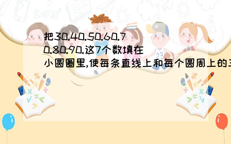 把30.40.50.60.70.80.90.这7个数填在小圆圈里,使每条直线上和每个圆周上的三个数的和都是180.