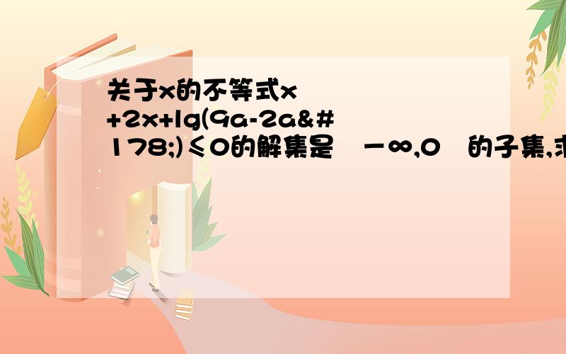 关于x的不等式x²+2x+lg(9a-2a²)≤0的解集是﹙－∞,0﹚的子集,求实数a的取值范围