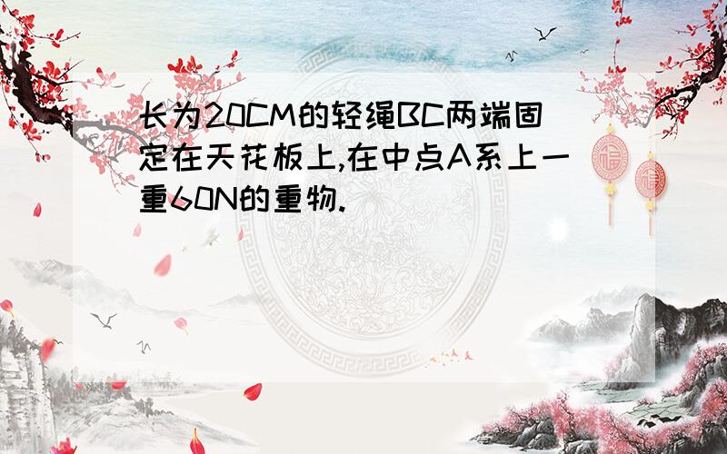 长为20CM的轻绳BC两端固定在天花板上,在中点A系上一重60N的重物.