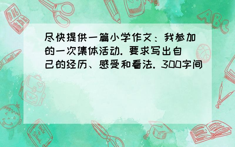 尽快提供一篇小学作文：我参加的一次集体活动. 要求写出自己的经历、感受和看法. 300字间