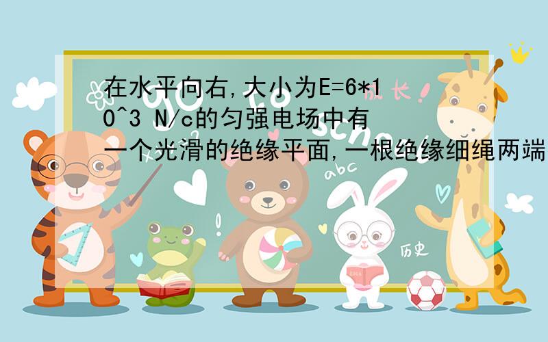 在水平向右,大小为E=6*10^3 N/c的匀强电场中有一个光滑的绝缘平面,一根绝缘细绳两端分别系有带点滑块A和B,A的