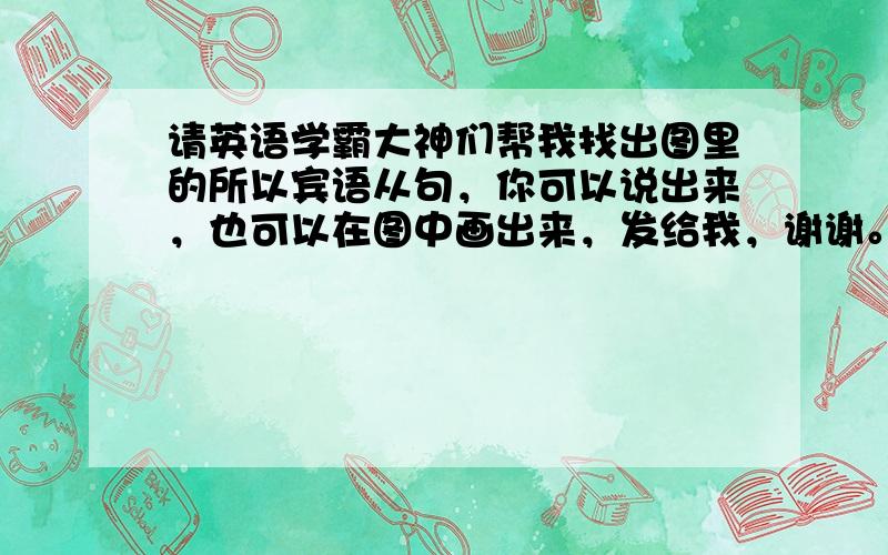 请英语学霸大神们帮我找出图里的所以宾语从句，你可以说出来，也可以在图中画出来，发给我，谢谢。