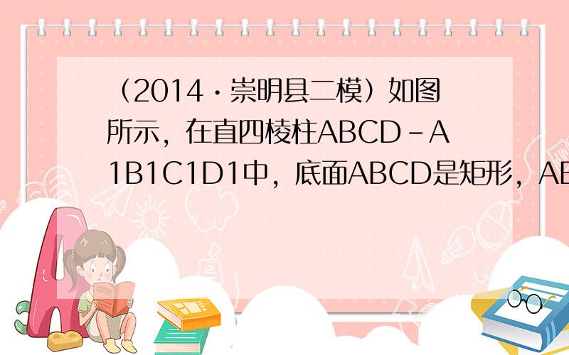 （2014•崇明县二模）如图所示，在直四棱柱ABCD-A1B1C1D1中，底面ABCD是矩形，AB=1，BC=2，AA1