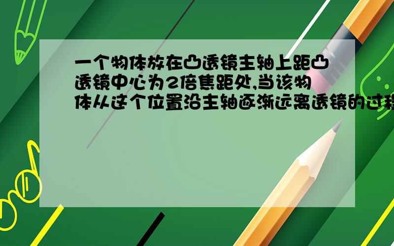 一个物体放在凸透镜主轴上距凸透镜中心为2倍焦距处,当该物体从这个位置沿主轴逐渐远离透镜的过程中,为什么像距逐渐减小