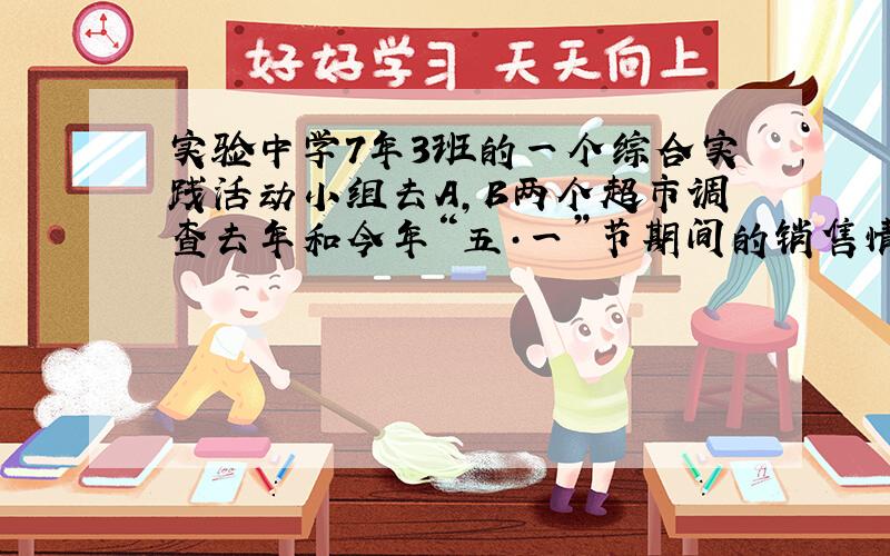 实验中学7年3班的一个综合实践活动小组去A,B两个超市调查去年和今年“五·一”节期间的销售情况.请你分别求出A,B两个超