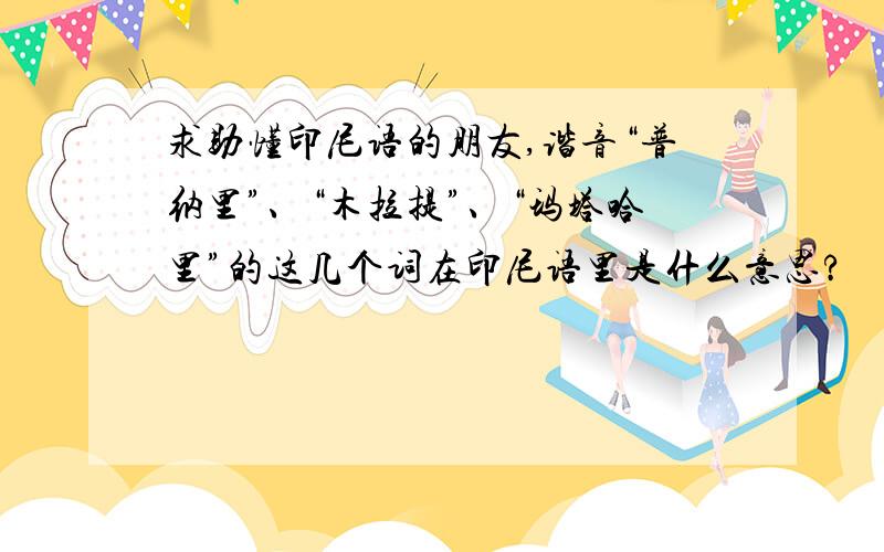 求助懂印尼语的朋友,谐音“普纳里”、“木拉提”、“玛塔哈里”的这几个词在印尼语里是什么意思?