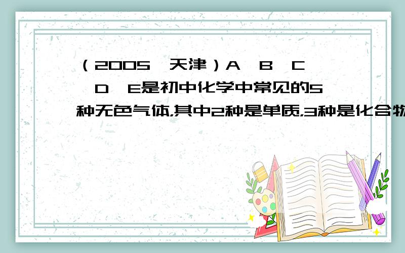 （2005•天津）A、B、C、D、E是初中化学中常见的5种无色气体，其中2种是单质，3种是化合物．它们之间的转化关系如图