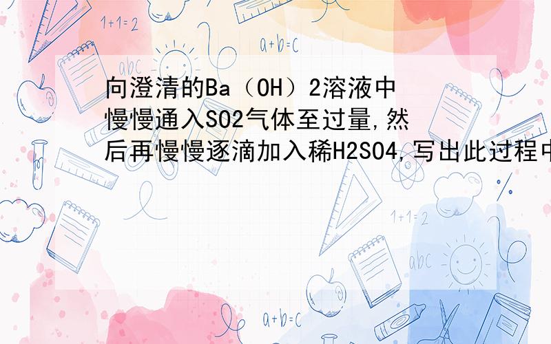 向澄清的Ba（OH）2溶液中慢慢通入SO2气体至过量,然后再慢慢逐滴加入稀H2SO4,写出此过程中发生的一系列反应的离子