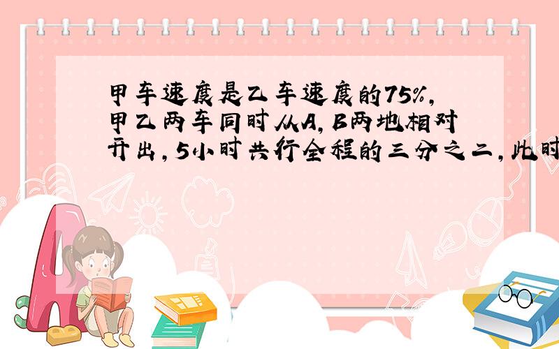 甲车速度是乙车速度的75%,甲乙两车同时从A,B两地相对开出,5小时共行全程的三分之二,此时乙行了全程的多少