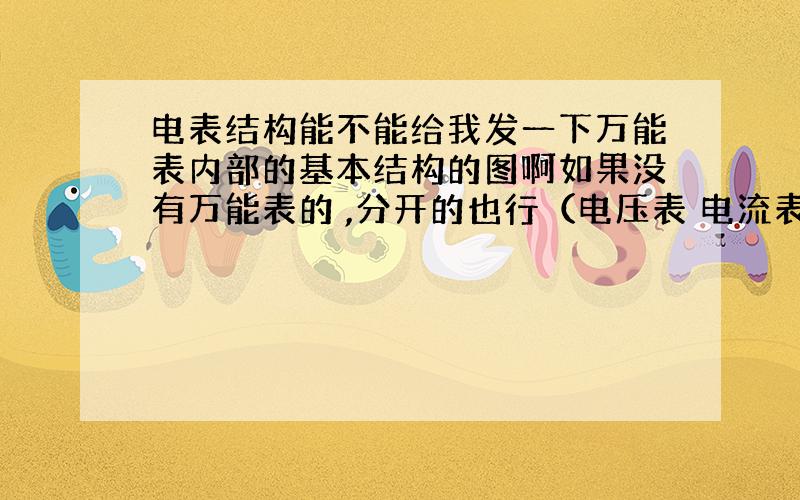 电表结构能不能给我发一下万能表内部的基本结构的图啊如果没有万能表的 ,分开的也行（电压表 电流表 欧姆表）50分.我要的