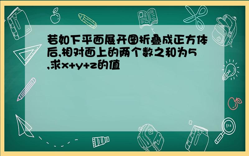 若如下平面展开图折叠成正方体后,相对面上的两个数之和为5,求x+y+z的值