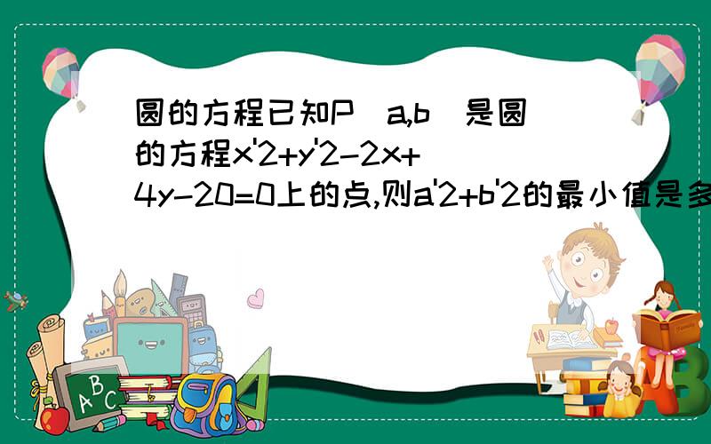 圆的方程已知P（a,b）是圆的方程x'2+y'2-2x+4y-20=0上的点,则a'2+b'2的最小值是多少不应该是P到