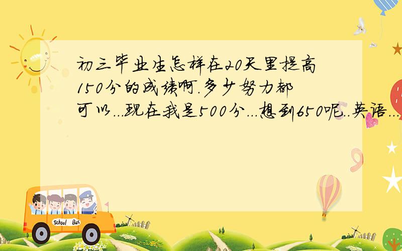 初三毕业生怎样在20天里提高150分的成绩啊.多少努力都可以...现在我是500分...想到650呢..英语...