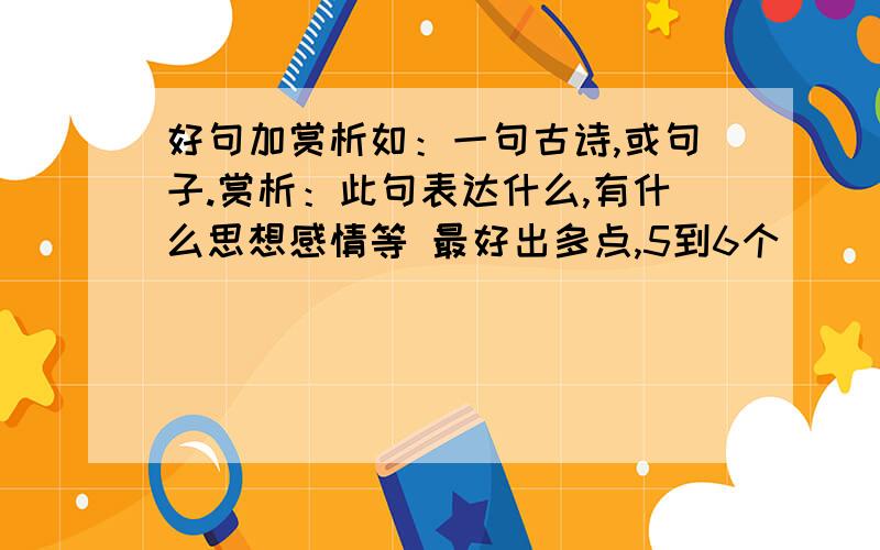 好句加赏析如：一句古诗,或句子.赏析：此句表达什么,有什么思想感情等 最好出多点,5到6个