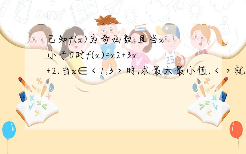 已知f(x)为奇函数,且当x小于0时f(x)=x2+3x+2.当x∈＜1,3＞时,求最大最小值.＜＞就当可以等于1和3