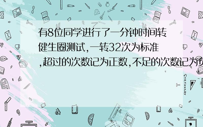 有8位同学进行了一分钟时间转健生圈测试,一转32次为标准,超过的次数记为正数,不足的次数记为负数,记录如