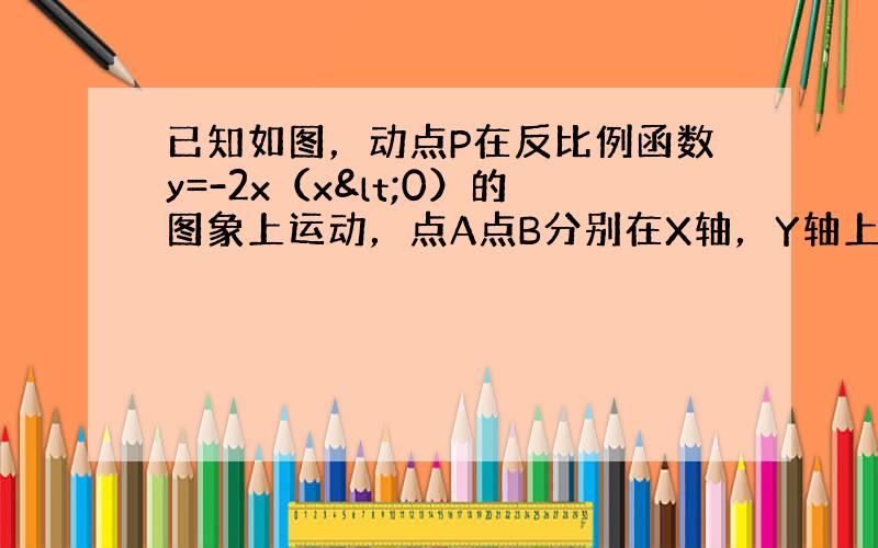 已知如图，动点P在反比例函数y=-2x（x<0）的图象上运动，点A点B分别在X轴，Y轴上，且OA=OB=2，PM⊥