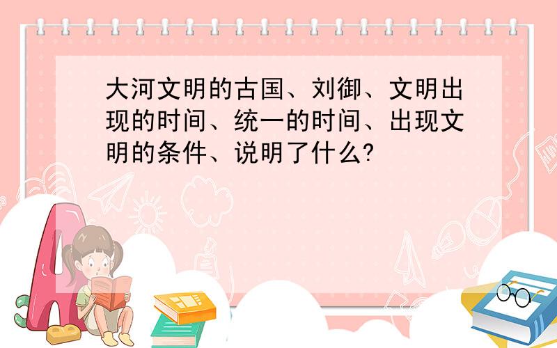 大河文明的古国、刘御、文明出现的时间、统一的时间、出现文明的条件、说明了什么?