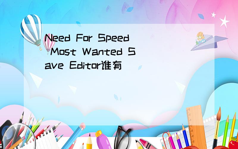 Need For Speed Most Wanted Save Editor谁有