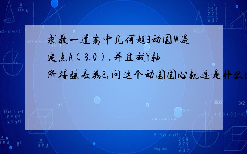 求教一道高中几何题3动圆M过定点A(3,0),并且截Y轴所得弦长为2,问这个动圆圆心轨迹是什么图形?