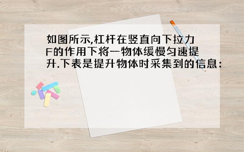 如图所示,杠杆在竖直向下拉力F的作用下将一物体缓慢匀速提升.下表是提升物体时采集到的信息：