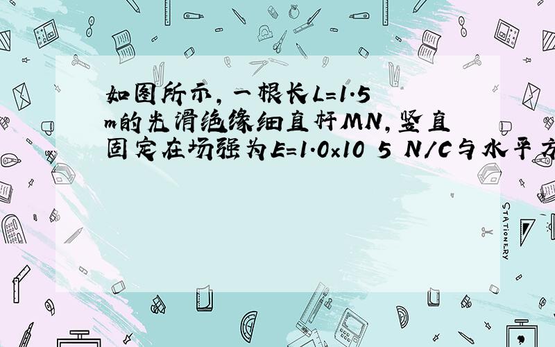 如图所示，一根长L=1.5 m的光滑绝缘细直杆MN，竖直固定在场强为E=1.0×10 5 N/C与水平方向成θ=30°角