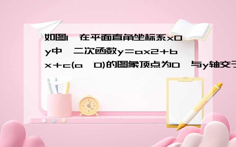 如图1,在平面直角坐标系xOy中,二次函数y＝ax2＋bx＋c(a＞0)的图象顶点为D,与y轴交于点C,与x轴