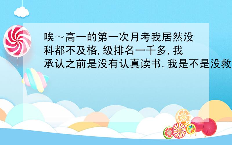 唉～高一的第一次月考我居然没科都不及格,级排名一千多,我承认之前是没有认真读书,我是不是没救了?我要怎么办?