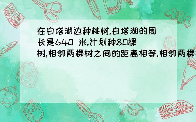 在白塔湖边种桃树,白塔湖的周长是640 米,计划种80棵树,相邻两棵树之间的距离相等.相邻两棵树之间相距多少米?