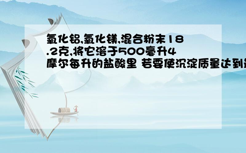 氧化铝,氧化镁,混合粉末18.2克,将它溶于500毫升4摩尔每升的盐酸里 若要使沉淀质量达到最大值,则需要加入2摩尔每升