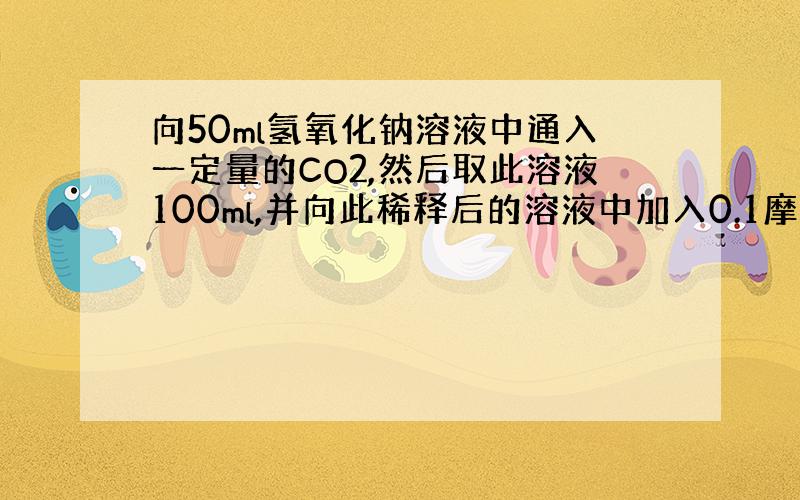 向50ml氢氧化钠溶液中通入一定量的CO2,然后取此溶液100ml,并向此稀释后的溶液中加入0.1摩尔每升的盐酸