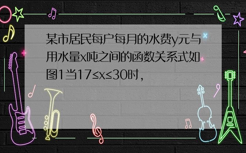 某市居民每户每月的水费y元与用水量x吨之间的函数关系式如图1当17≤x≤30时,