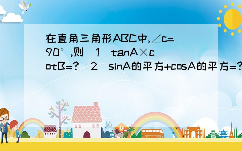 在直角三角形ABC中,∠c=90°,则（1）tanA×cotB=?(2)sinA的平方+cosA的平方=?