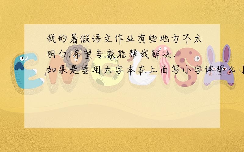 我的暑假语文作业有些地方不太明白,希望专家能帮我解决. 如果是要用大字本在上面写小字体那么小字体需