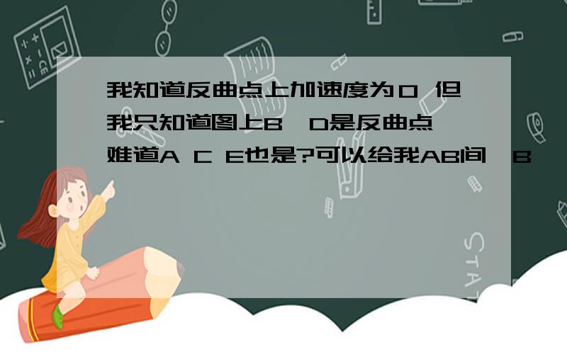 我知道反曲点上加速度为０ 但我只知道图上B,D是反曲点,难道A C E也是?可以给我AB间,B