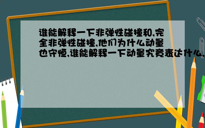 谁能解释一下非弹性碰撞和,完全非弹性碰撞,他们为什么动量也守恒,谁能解释一下动量究竟表达什么,我知道合外力为零时动量守恒